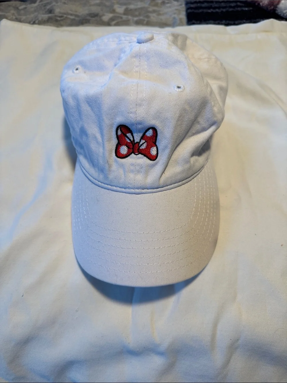 Disney White Kids Cap with Red Polka Dot Bow Embroidery